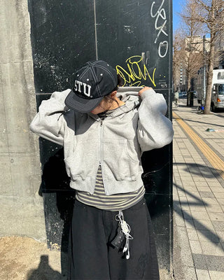 Cropped double-zip hoodie