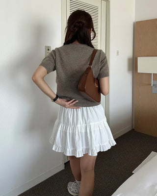 Elastic waist cantilever mini skirt