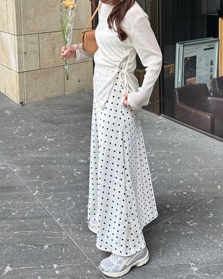 Polka Dot Satin Long Skirt