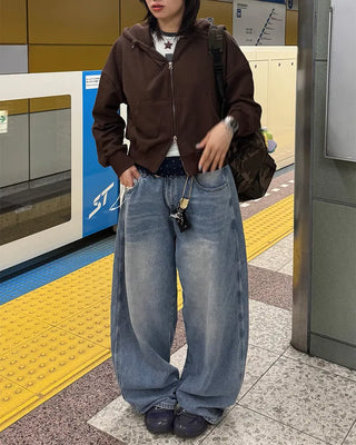 Washed balloon denim pants