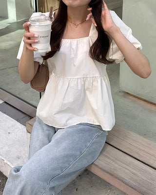 Square neck shirred blouse