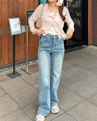 Lace-up bootcut denim pants