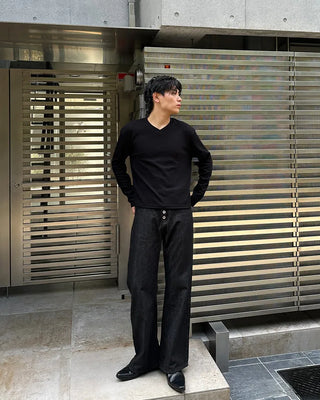 Button-fly wide-leg denim pants