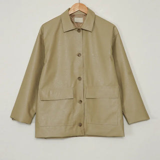 Loose-fit leather mid-length coat jacket