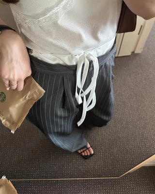 Layered pinstripe slacks