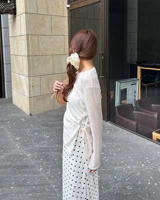 Side-gathered sheer T-shirt
