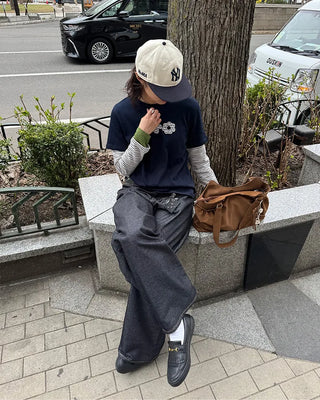 (UNISEX) Stitched Balloon Denim Pants