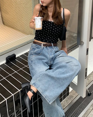 Camisole with polka dot lace cap