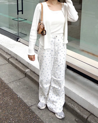 Flower pattern cotton pants