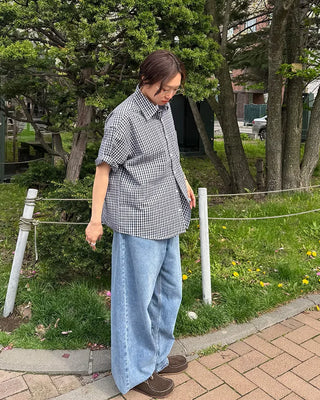 Seersucker check short-sleeved shirt