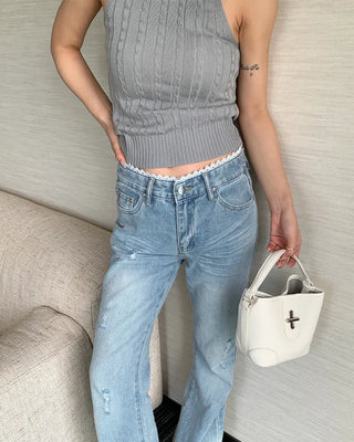 Cable Mock Neck Sleeveless Knit