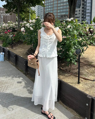 Polka Dot Chiffon Long Skirt