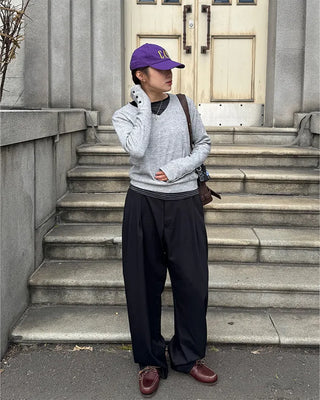 (Unisex) Two-pleat wide-leg slacks