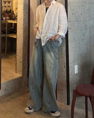 Curved silhouette denim pants