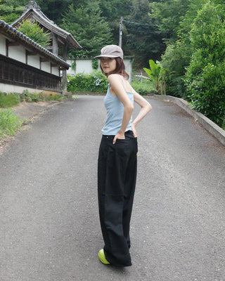 Wide-leg pleated cotton pants