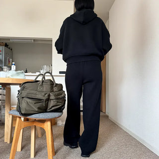 Simple knit hooded knit pants set
