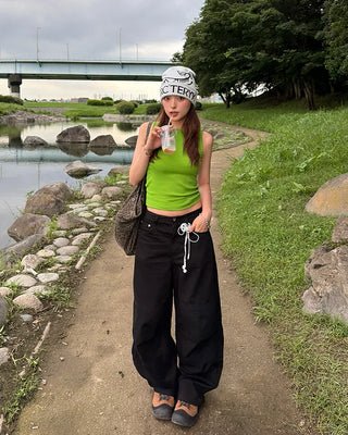 Deep neck ribbed tank top