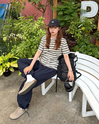Multi-stripe Henley neck T-shirt