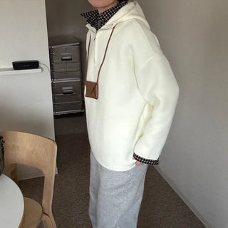Half-zip hooded knit sweater