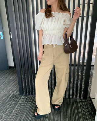 Feminine gathered off-shoulder blouse