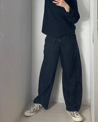 (UNISEX) Buckle Balloon Denim Pants
