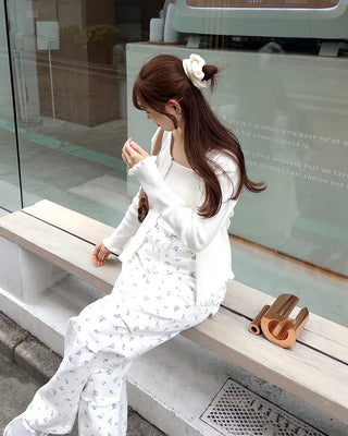 Knit frill camisole & cardigan set