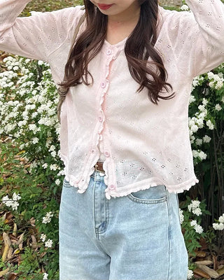 See-through perforated cardigan