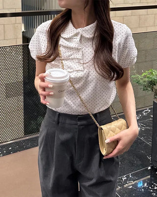 Dot Shirring Short-Sleeve T-Shirt