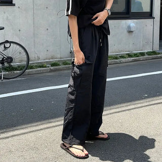 Nylon wide pocket drawstring pants