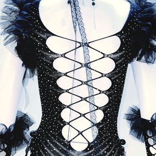 Hollow out beaded bowknot gloves ruffle mini dress  | Festival Outfits Women