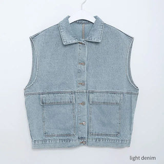 denim pocket boxy vest