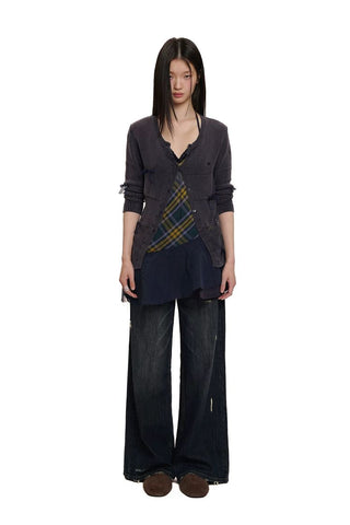 [Moromoro2] Openwork Mesh Bow V-Neck Knit  Cardigan