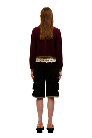 [Moromoro2] Distressed Plaid Corduroy Cargo  Pants