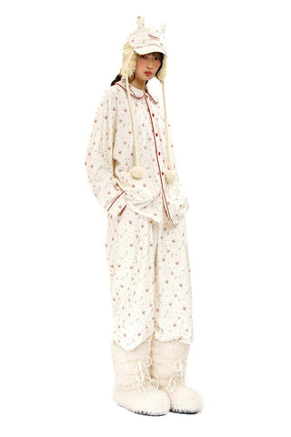 [Moromoro2] Rabbit Print Suede Pajama Gift  Set