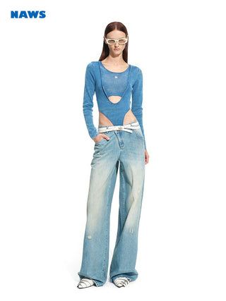 [NOTAWEAR] Lynx Washed Denim Knit Bodysuit