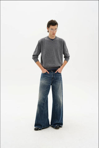 [MASONPRINCE] Deconstructed Whisker Micro Flare Jeans