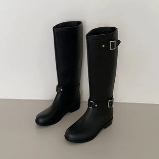 0450 Buckle Zipper Long Rain Boots