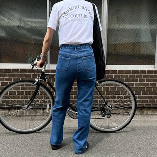 Wide-leg long denim pants