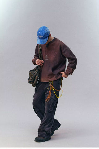 [Monterest] Washed Split-Neck Graphic Sweatshirt