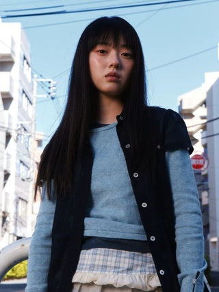 [Moromoro2] Asymmetric Collar Layered Knit  Sweater