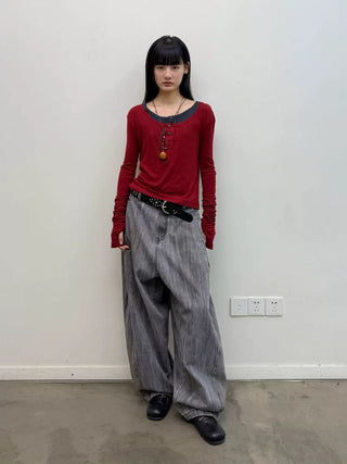 [NEVERSEEZ] Lyocell Wool Blend Henley Long Sleeve Tee