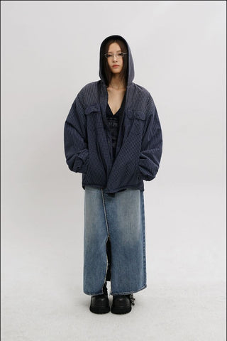 [MASONPRINCE] Plaid Wool Fleece Hooded Jacket