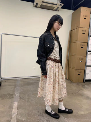 [NEVERSEEZ] Layered Lace Floral Midi Skirt