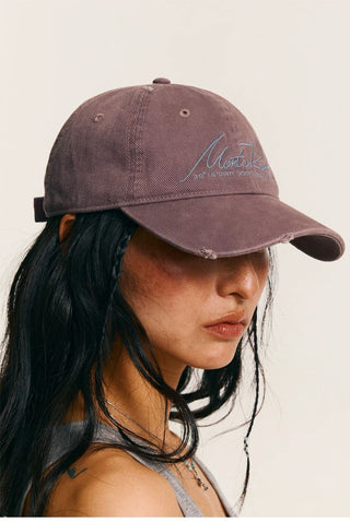 [Monterest] Washed Distressed Logo Embroidered Cap