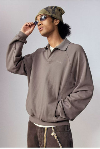 [Monterest] Relaxed Fit Polo Collar Knit Sweatshirt