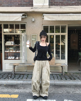 [2-way] Carpenter Tucked Wide Pants
