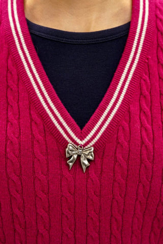[Moromoro2] Cable Knit Bow Detail V-Neck  Vest