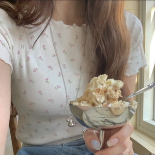 Flower frill short-sleeved T-shirt (2c)