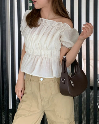 Feminine gathered off-shoulder blouse