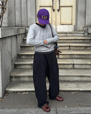 (Unisex) Two-pleat wide-leg slacks